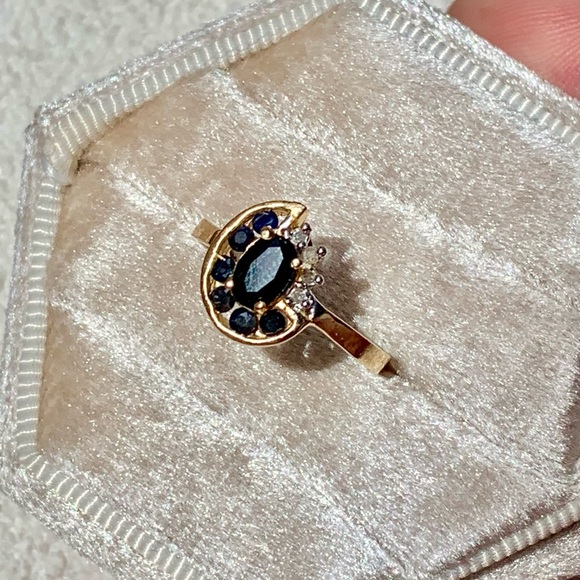 14K SOLID GOLD GENUINE 1.2CT SAPPHIRE & DIAMONDS RING - Picture 11 of 13